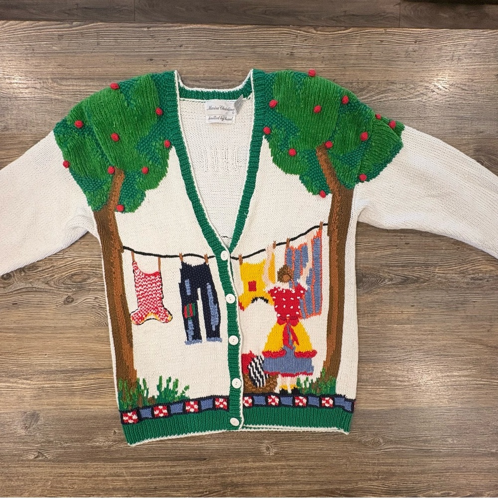Vintage Marisa Christina Hanging Laundry Closeline Sweater Womens SZ Large Read
